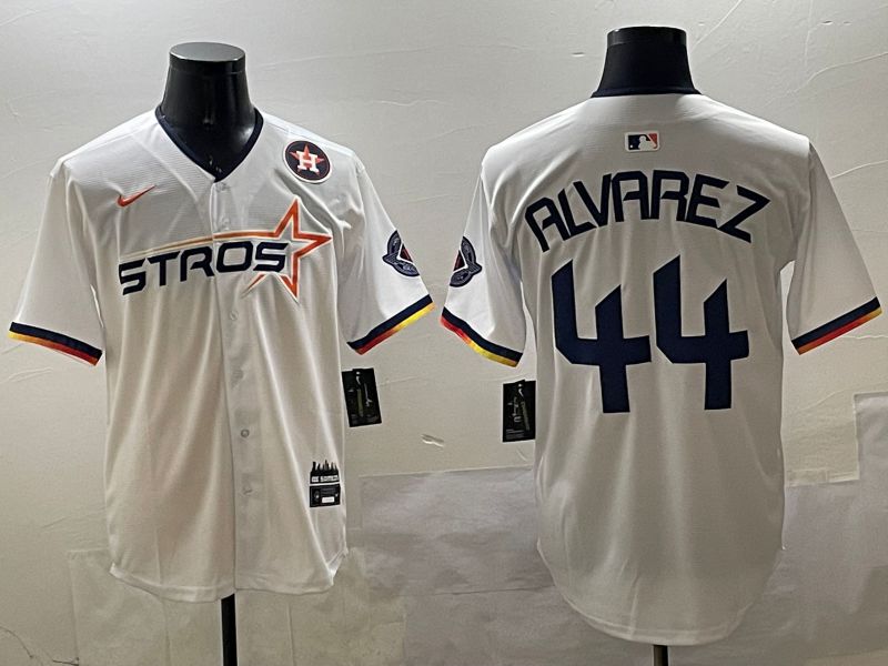 Men Houston Astros 44 Alvarez Cream Three generations Joint Name 2025 Nike MLB Jersey style 3